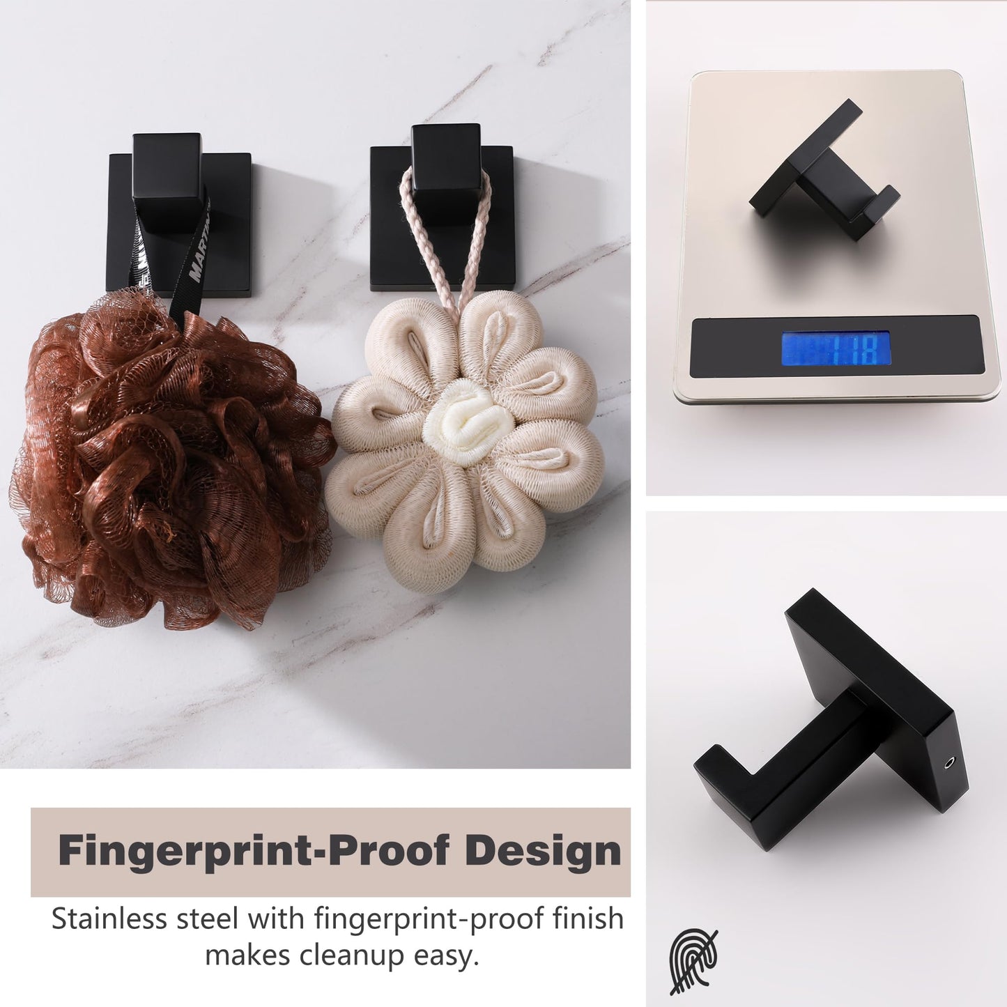 LANC Robe Hook Bathroom Hardware Towel Hooks Matte Black Coat Hooks Heavy Duty Square Hanger Clothes Hooks for Bathroom Garage Wall Hooks SUS304 Stainless Steel Wall Mount 2 Pack,A8805MB-P2