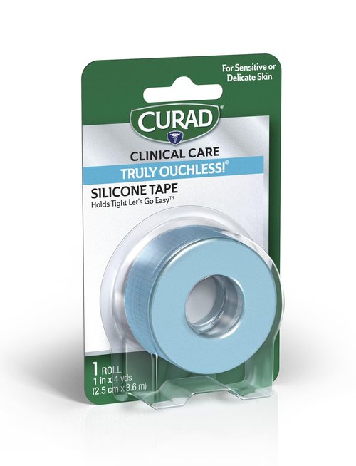 CURAD Truly Ouchless! Silicone Tape, 1" x 4yds, 4ct