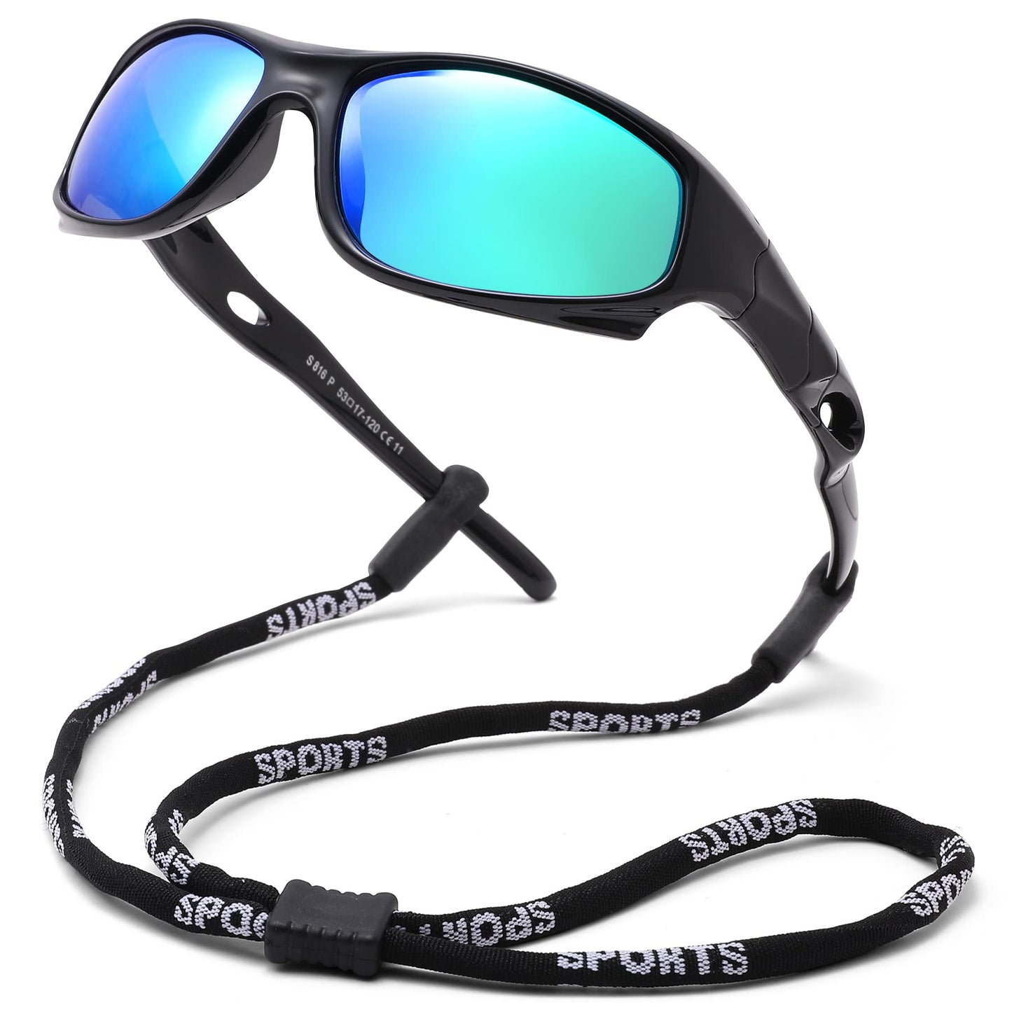 Pro Acme TR90 Unbreakable Polarized Sports Sunglasses for toddle kids Boys and Girls Children Youth Sunglasses With Strap for Age 3-12 (Blue/Sky Blue + Black/Green Mirrored+Matte Black)