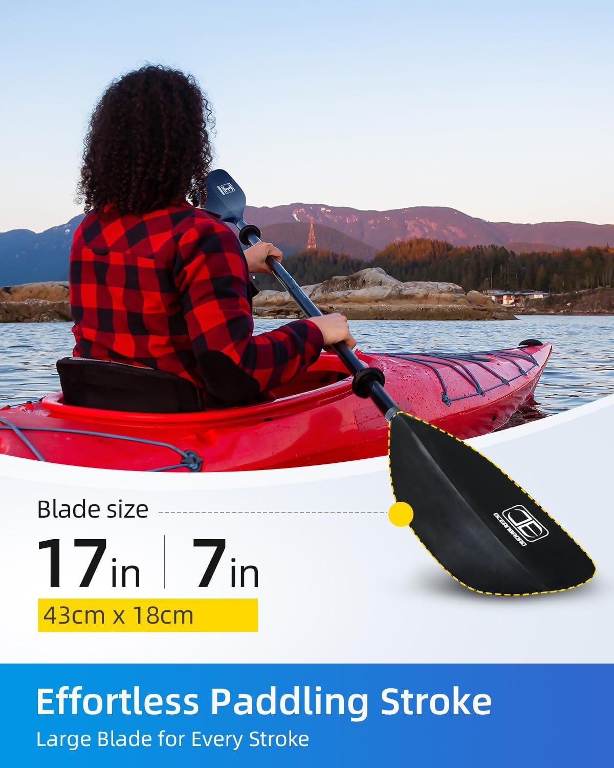 OCEANBROAD Kayak Paddle - 2-Piece Floatable Alloy Shaft | 86in/218cm & 90.5in/230cm Options for Kayaking