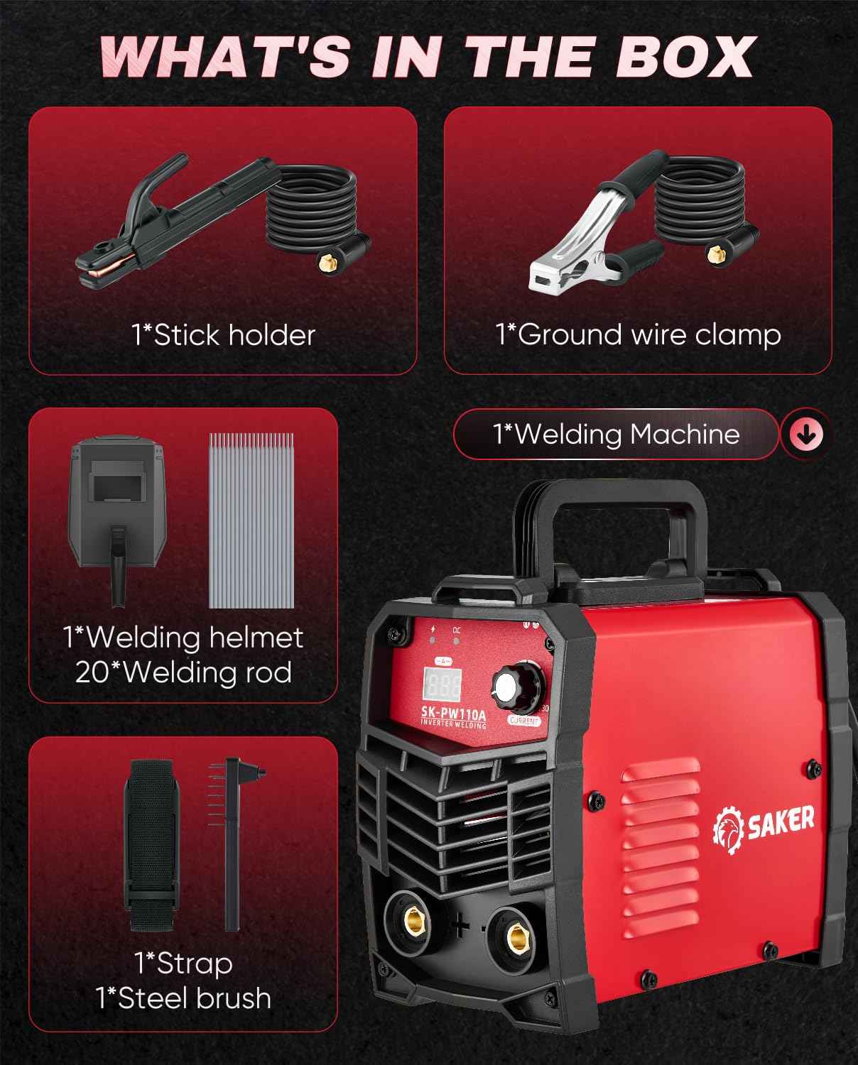 Saker Mini Stick Welder, 110V Portable Welding Machine, 20-130A Arc Welder with Smart LED Display, IGBT Inverter, Anti-Stick & Hot Start,Portable Stick Welder for Home & DIY