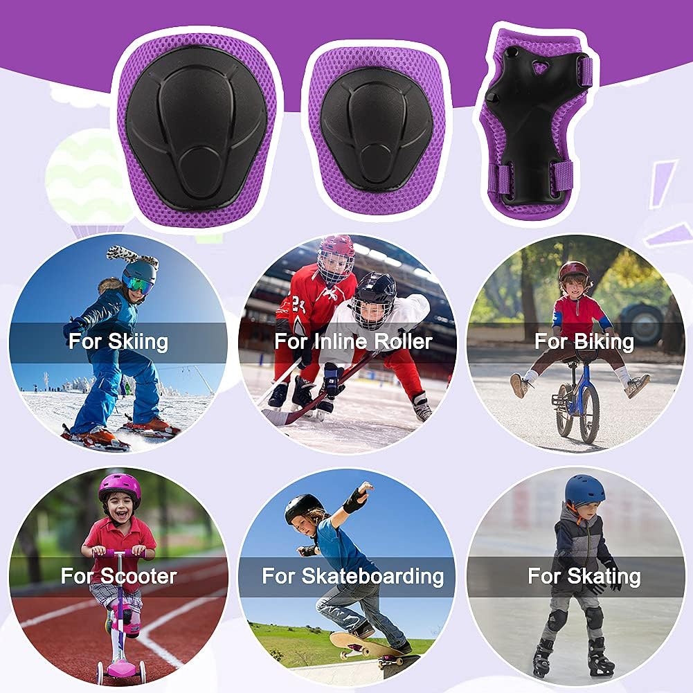 Wemfg Kids Protective Gear Set - Knee Pads, Elbow Pads & Wrist Guards for Ages 3-14 | Ideal for Skating & Cycling