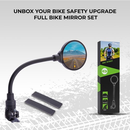 Bike Mirror Handlebar Mount (1 Pcs) 360° with 2 straps, Adjustable Bike Rear View Mirror with Anti-Glare, Shatterproof-mirrors for ebike, Scooter, Mountain & Road Bikes