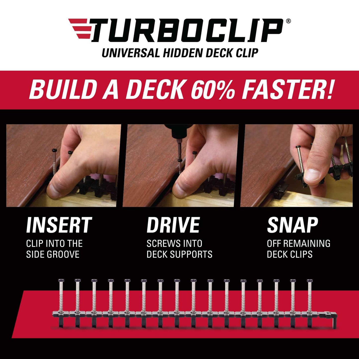 TurboClip 89292 Narrow Gap Universal Hidden Deck Fasteners, (1 Box of 192)