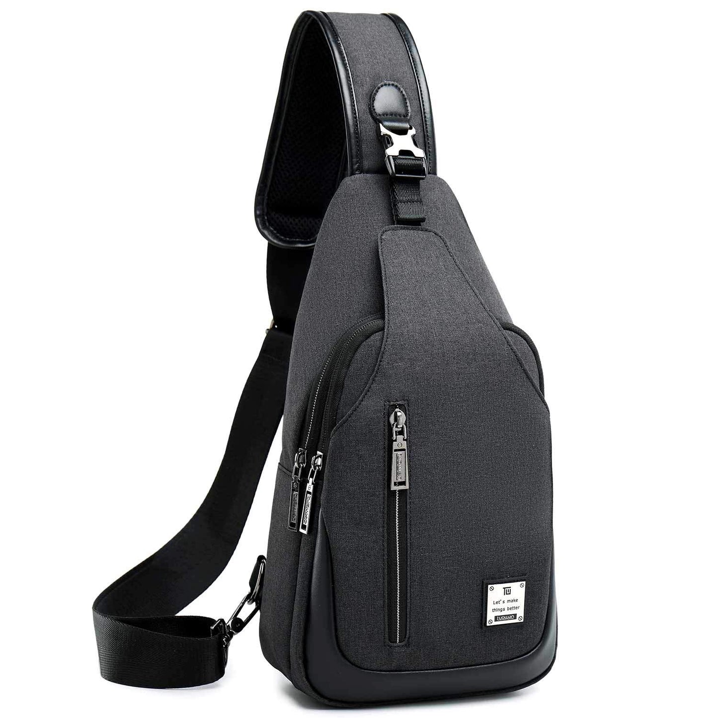 tuowan Small Sling Bag Crossbody Backpack Over the Shoulder Bag for Men Women Travel Outdoors, Lightweight Chest Pack (Large,Black)