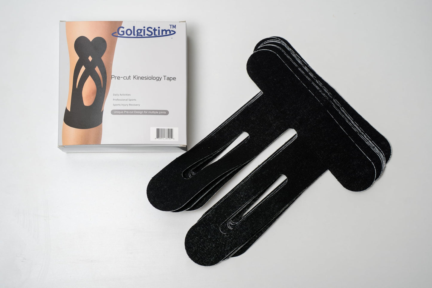 20 Pack Precut Kinesiology Tape - Black Athletic Tape, Waterproof Elastic Sports Tape, Latex Free Breathable Muscle & Joint Support for Running, Sports & Recovery by GolgiStim