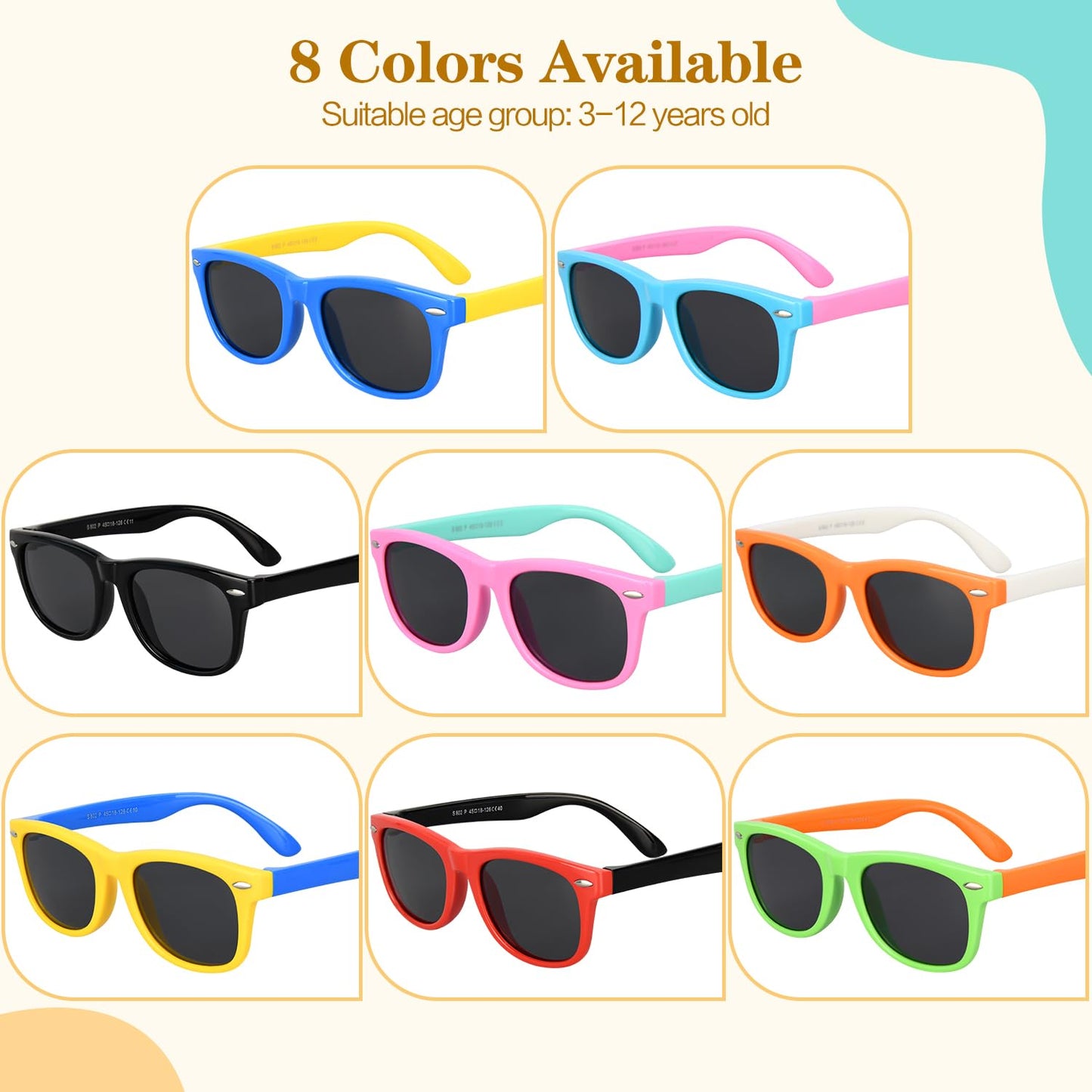 Mdvora Kids Polarized Sunglasses, Toddler Sunglasses UV Protection Flexible Rubber Glasses Shades(2pcs, Black)