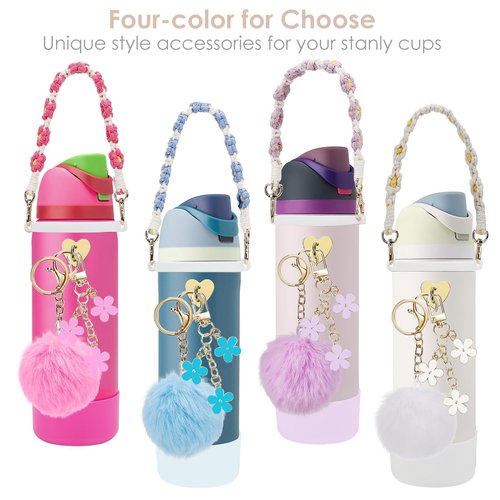 6Pcs Cup Accessories Set for Owala Water Bottle 32oz, 1Pcs Water Bottle Handle Strap, 1Pcs Siliocne Cup Boot, 3Pcs Charms for Owala Kids, Owala Coffee Tumbler, Owala FreeSip-Purple