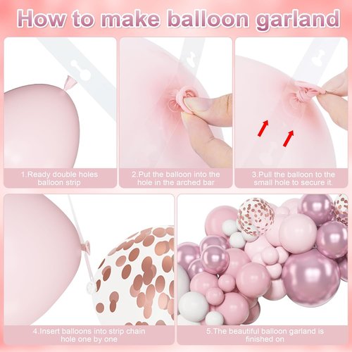 Amandir 153-Piece Pink & White Balloon Arch Garland Kit - Pastel Latex & Metallic Confetti Balloons for Weddings, Showers & Birthdays
