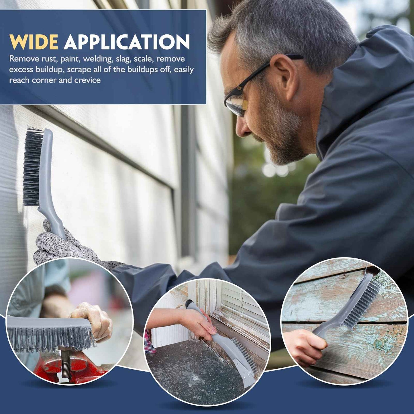 ANDOUNIER Stainless Steel Wire Brush Set 3Pcs,6.9" x 2.6"Size,144 Bundles of Bristles,Block Wire Brush with Strong Handle,for Cleaning Welding Slag & Rust,Dust and Paint Scrubbing