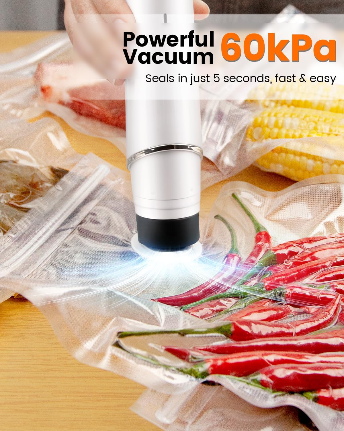 Skiennix Portable Vacuum Sealer - Powerful Handheld Food Sealer with 30 Reusable Bags | Cordless & Compact