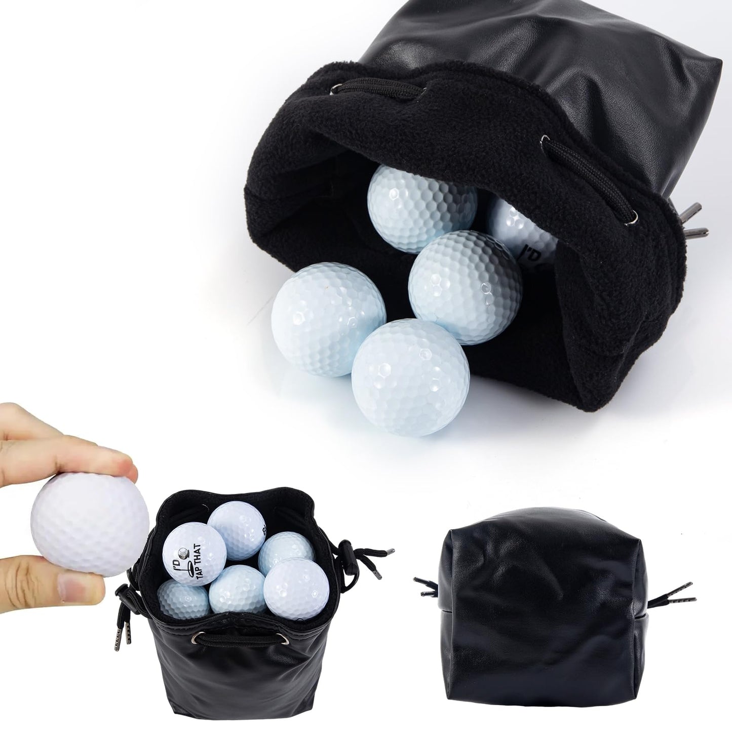 QCWN Golf Valuables Pouch for Men Women Premium Leather Golf Tee Bag with Reinforced Drawstring Clip – Waterproof Golf Ball Sack Holder for Accessories Best Golf Gifts for Men