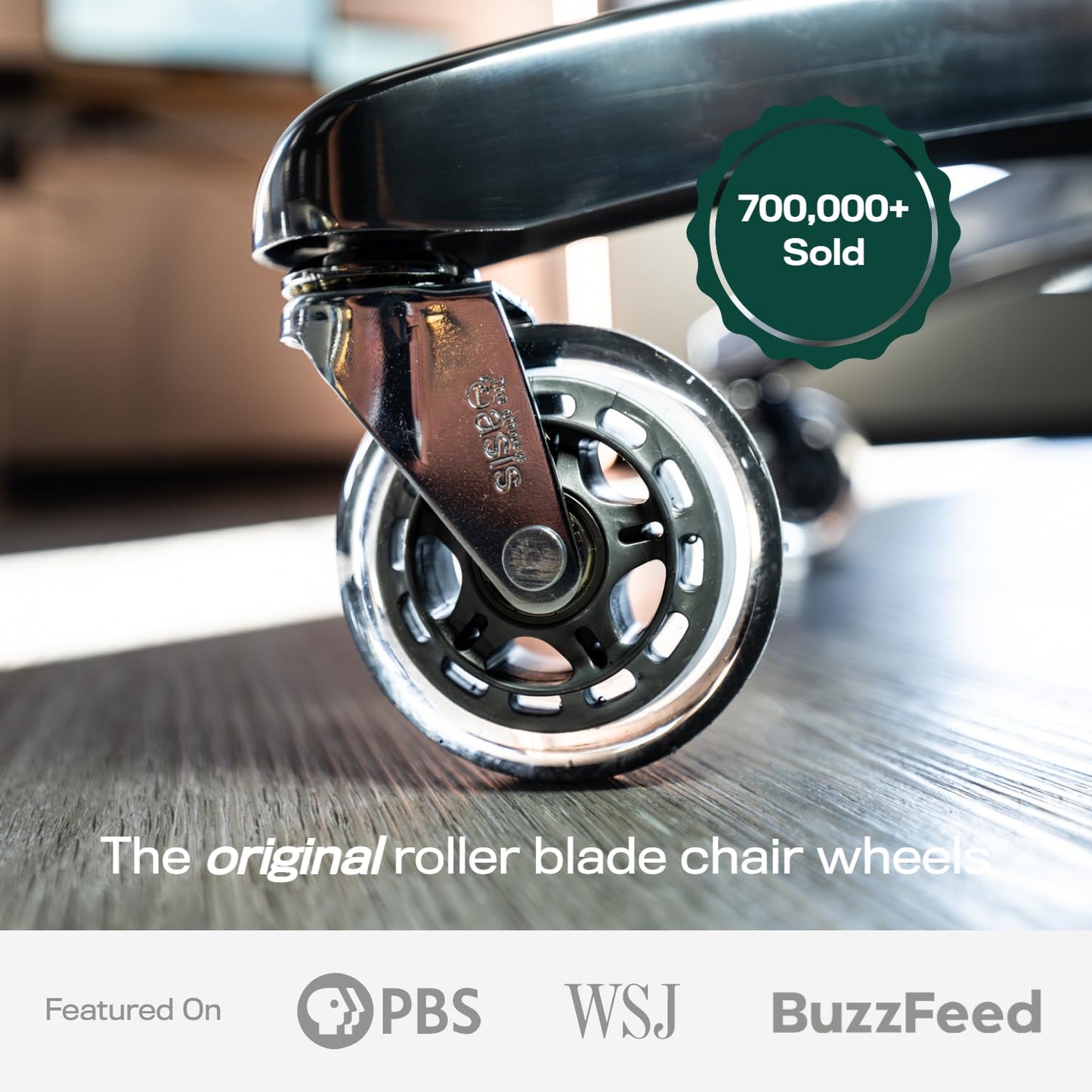 Original Rollerblade Office Chair Wheels - Smooth, Quiet Casters for Hardwood & Carpet - Easy Universal Fit - Set of 5