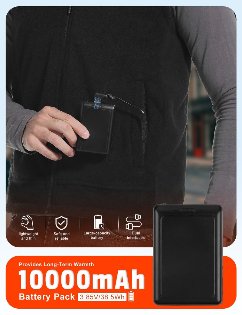 Vokora Heated Vest for Men with Battery Pack, Lightweight Fleece Electric Heating Vest for Winter Outdoor Hunting