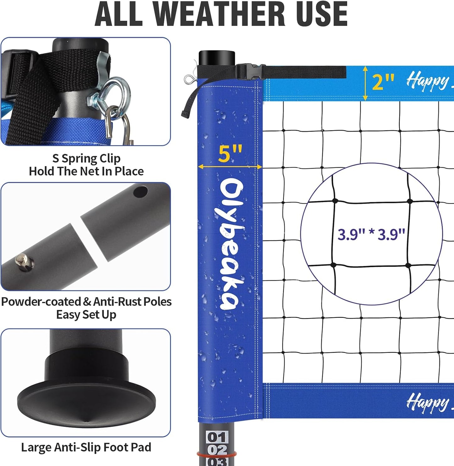 Skiennix Portable Outdoor Volleyball Net Set - Heavy Duty Poles, Durable Net & PU Volleyball | 32ft Blue