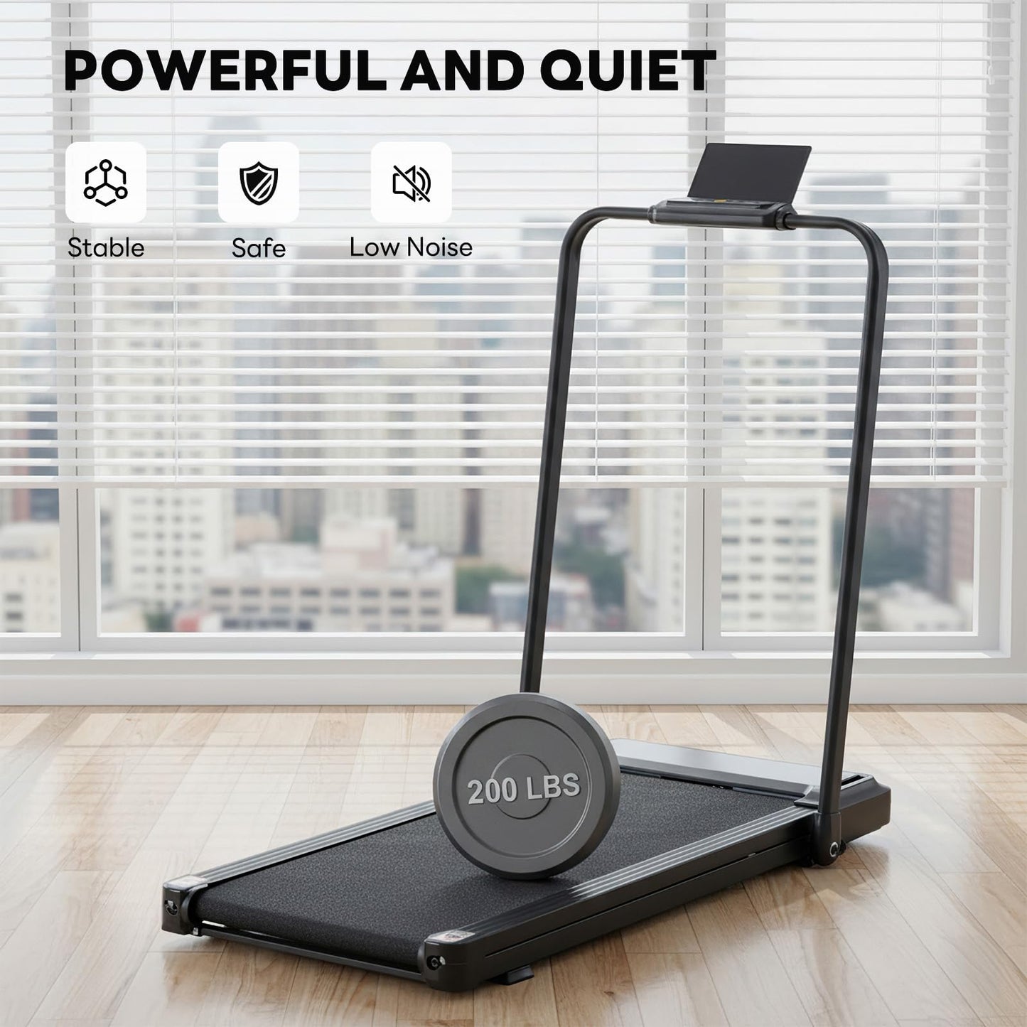 NEWBULIG Walking Pad Under Desk Treadmill with Foldable Handle Bar, Portable Compact Electric Walking Treadmills with Remote Control for Home Office, Quiet Fitness Machine, Black
