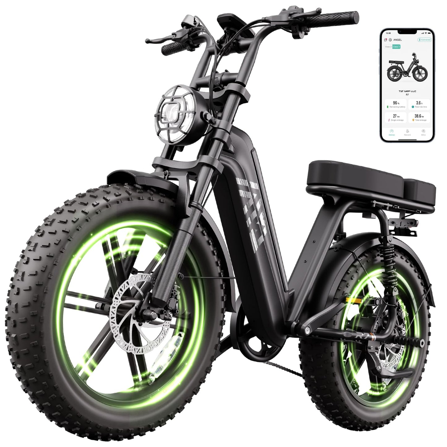 TST Electric Bike for Adults 1500W Peak 20" Fat Tire All-Terrain E-Bike 60 Miles Electric Dirt Bike for Road Sand Mountain Snow - 48V 15AH Battery
