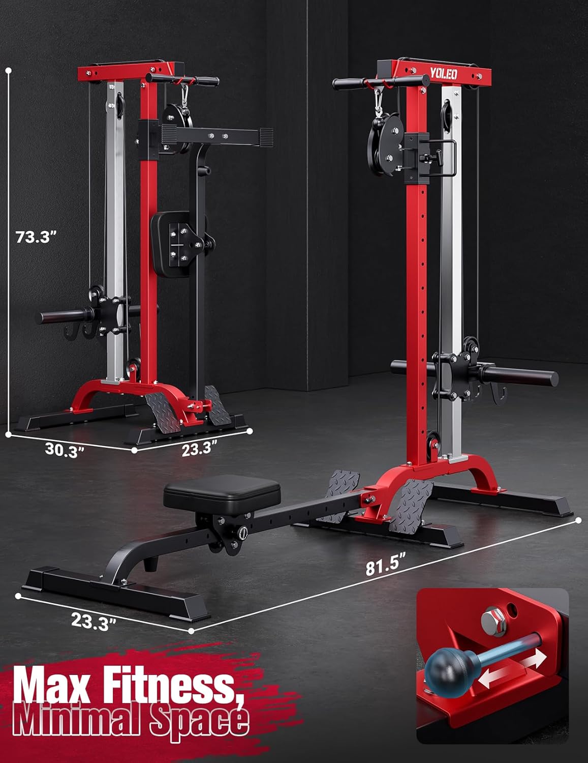 YOLEO Cable Machine | 2-in-1 Home Gym Rowing & LAT Pulldown Station - 450 Lbs Load Capacity, Includes LAT Bar & Tricep Rope