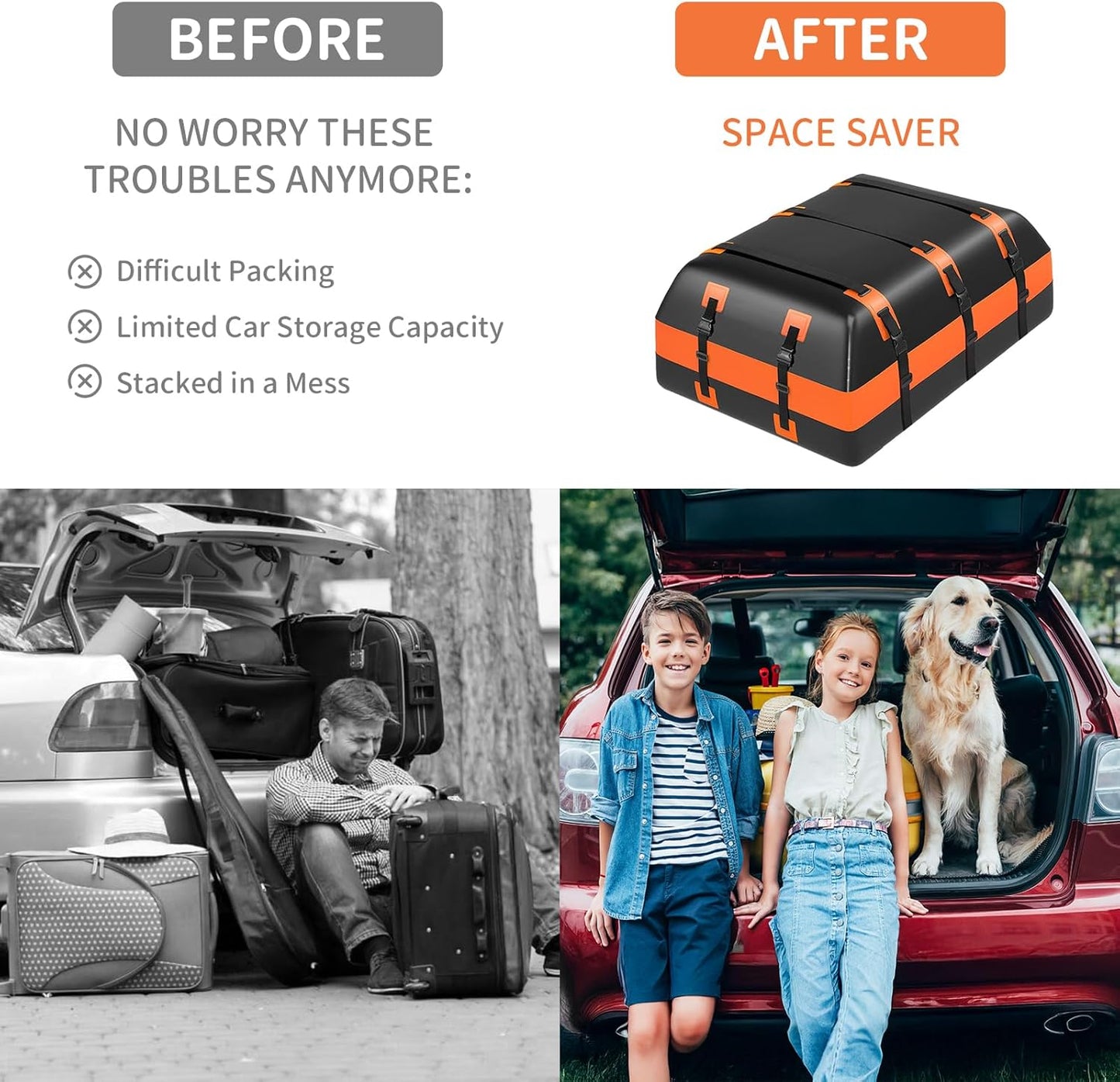 Skiennix 21 Cubic Feet Rooftop Cargo Carrier Bag - 100% Waterproof Heavy Duty Design | Includes Anti-Slip Mat & Accessories