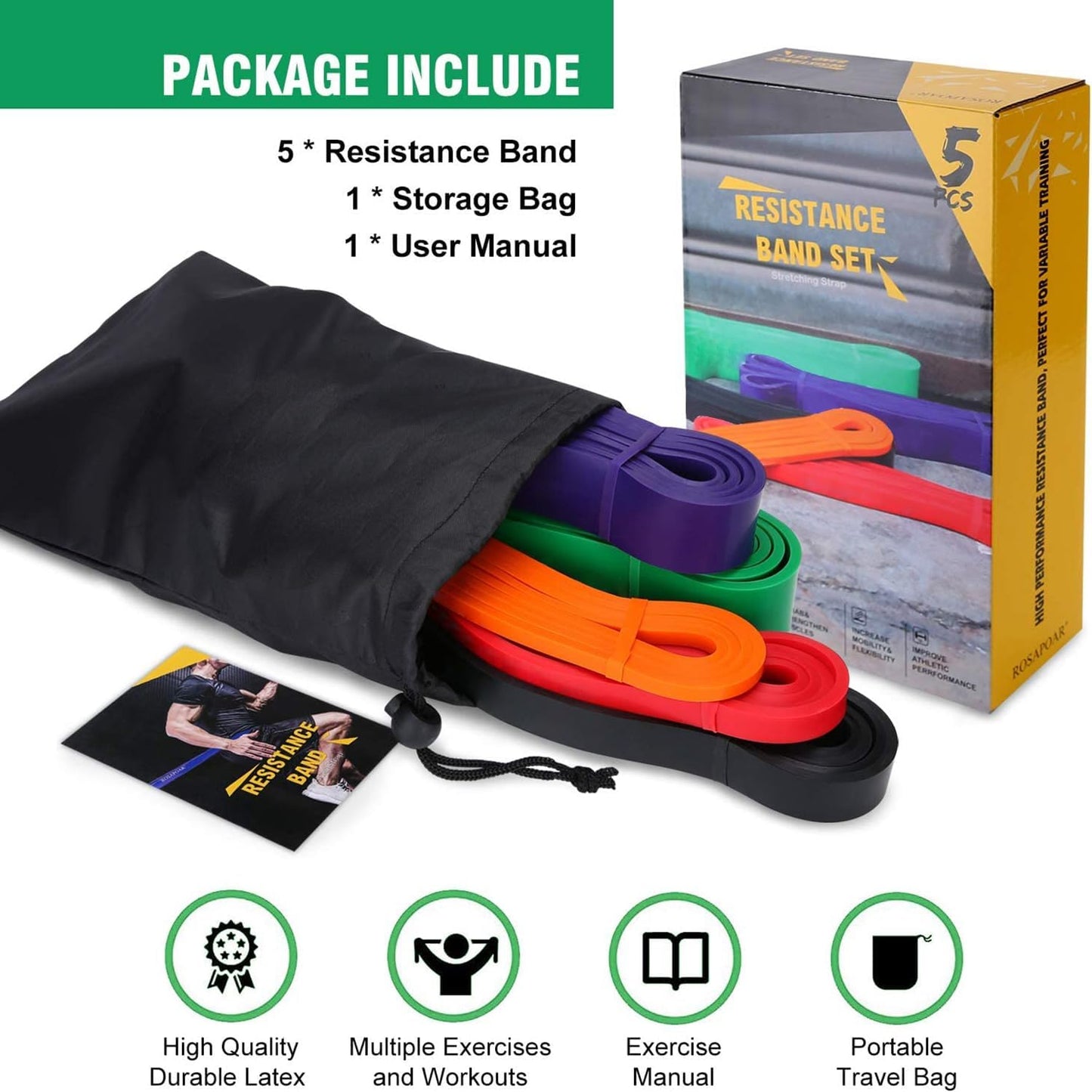 Skiennix Resistance Bands - 5-Piece Pilates Essentials Kit for Effective Home Workouts