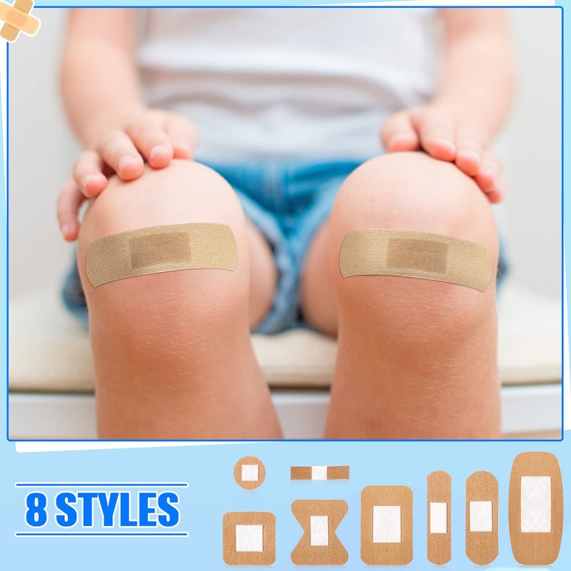 400 Pcs Bandages Bulk Various Sizes Food Service Waterproof Adhesive Bandages Sterile Processing Non Stick Strips Pad for First Aid & Wound Care Protection(8 Styles)