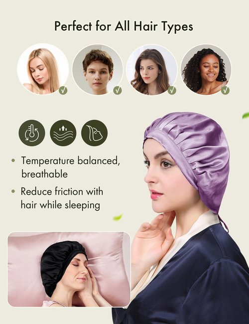 LilySilk 100% Mulberry Silk Bonnet Flat Front Silk Night Sleep Cap Adjustable Hair Wrap for Sleeping, Avocado Green