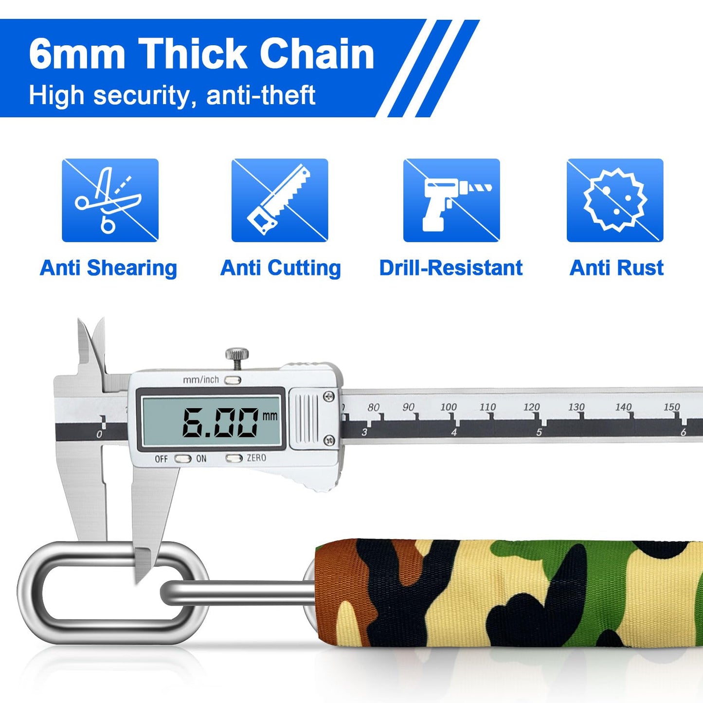 NDakter Bike Chain Lock, 5 Digit Combination Heavy Duty Anti Theft Bicycle Chain Lock,2.62/3.2/4.27/5/6Ft Long Security Resettable Bike Locks for Bike, Bicycle, Scooter, Door, Gate, Fence-4/6mm Thick