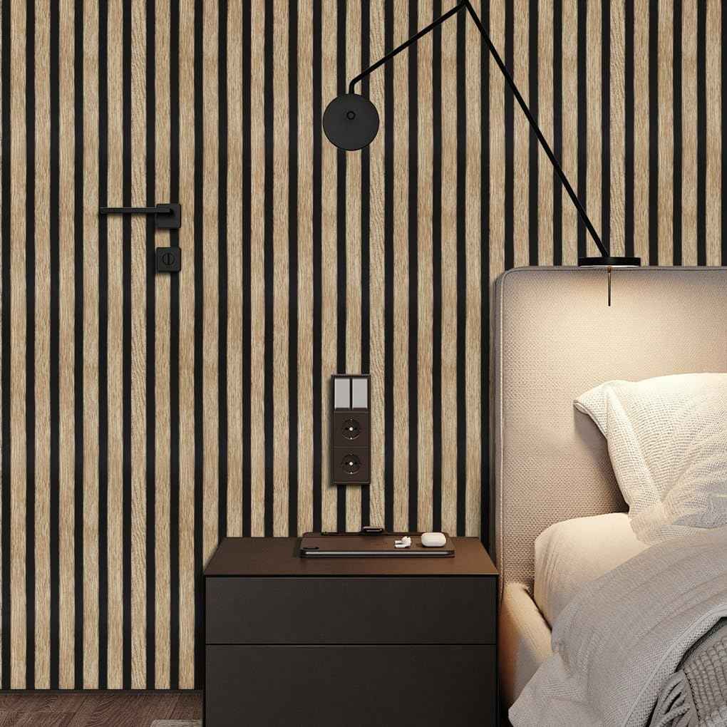 Arthome 17''x240'' Wood Slat Wallpaper,Peel and Stick Self Adhesive Wood Wallpaper PVC Vinyl Decorative Removable Wallpaper Waterproof Faux Wood Grating Stripe Contact Paper for Living Room Bedroom