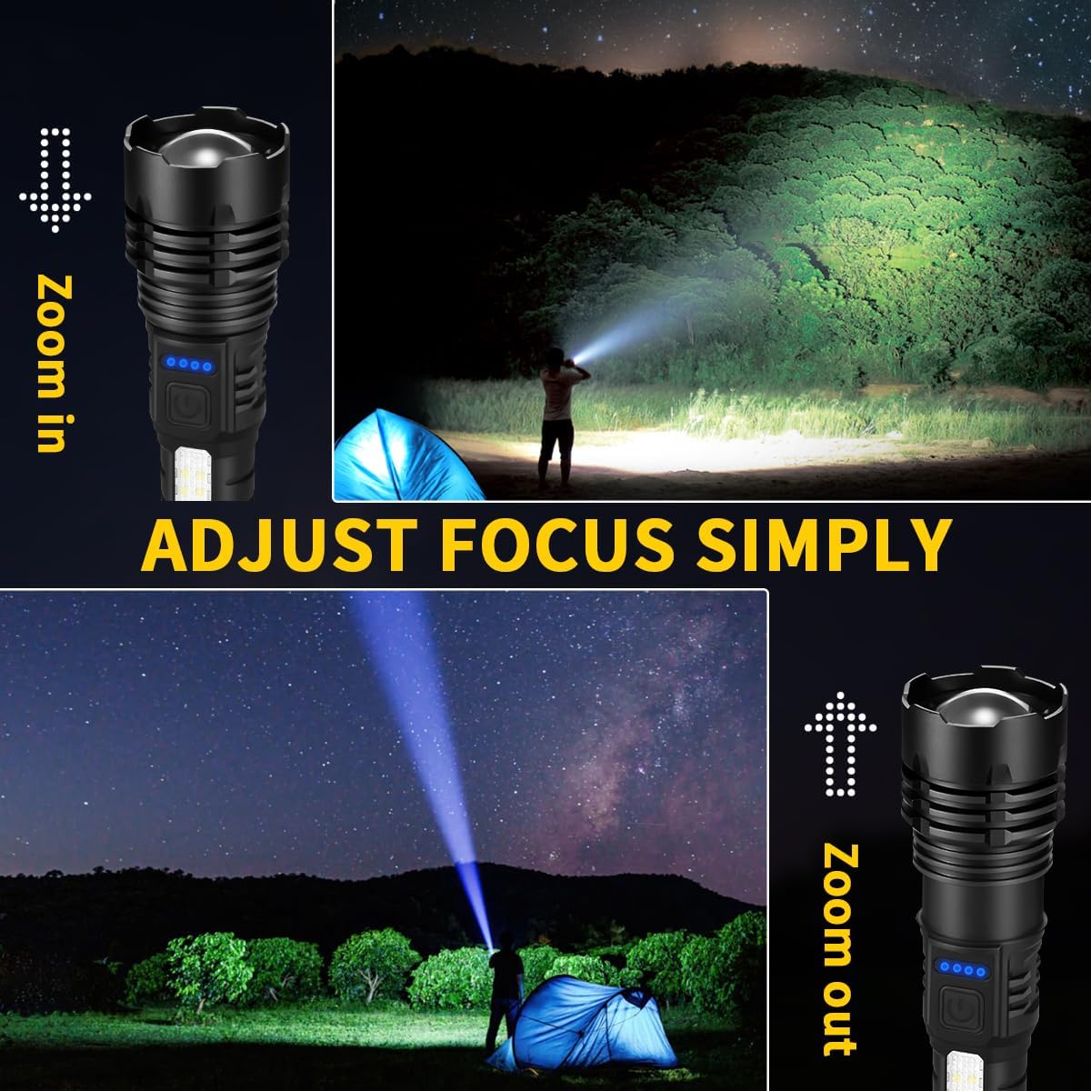 ZioeYiue Rechargeable Flashlights - Super Bright 7-Mode Tactical LED Flashlight | 4-Pack for Camping & Emergencies
