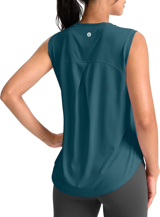 SANTINY Women's Sleeveless Workout Tops - Breathable Lightweight Athletic Tank for Yoga & Tennis