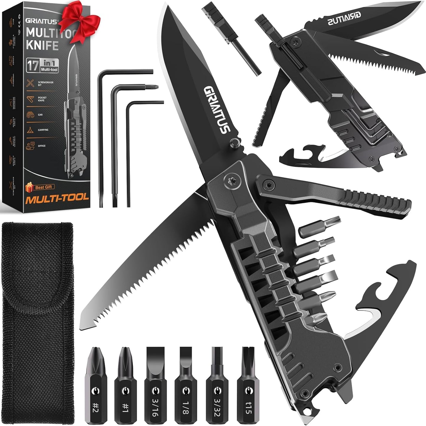 Skiennix 17-in-1 Multitool Knife - Versatile Camping Tool with Fire Starter, Bottle Opener & More | Perfect Gift for Outdoor Enthusiasts