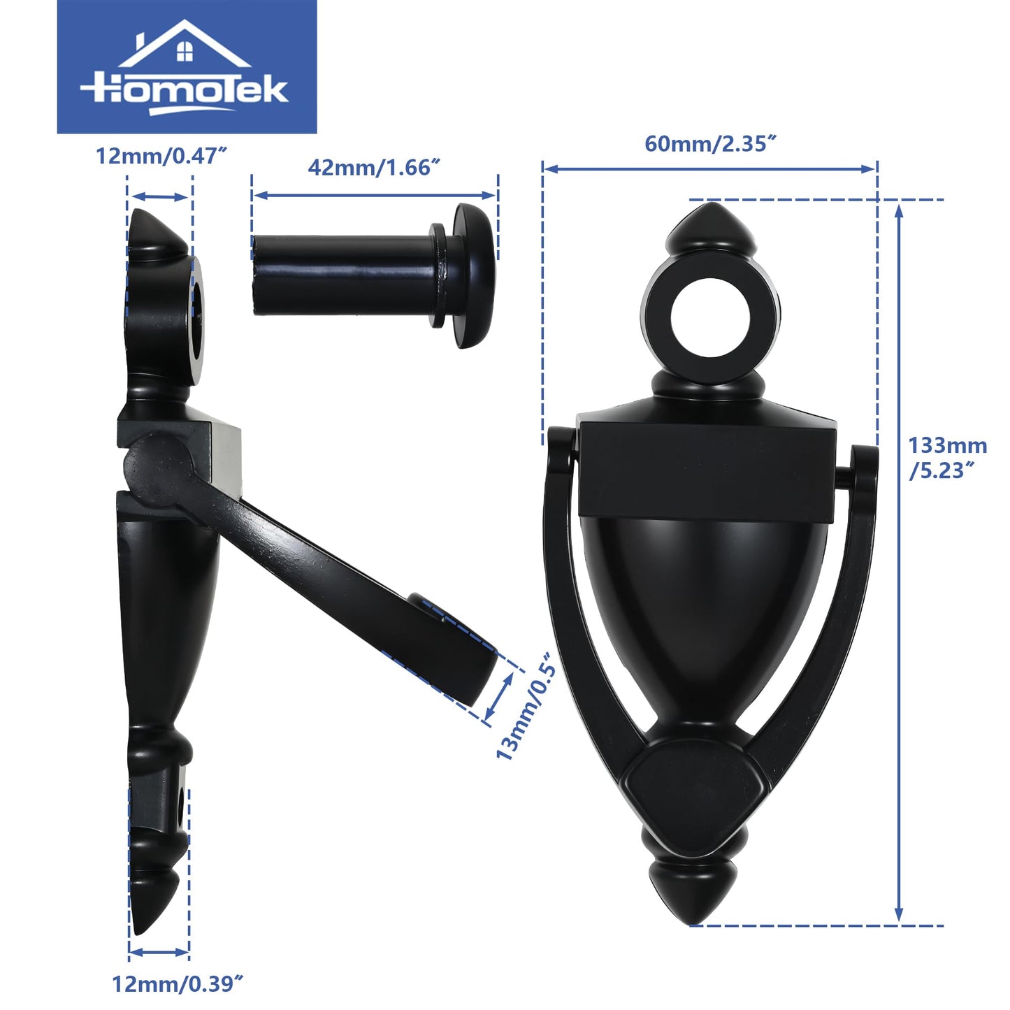 HOMOTEK Door Knocker with 180 Degree Peephole Viewer, Zinc Die-Cast Construction 5 Inch Height for Front Door Security, Black, 1 Pack