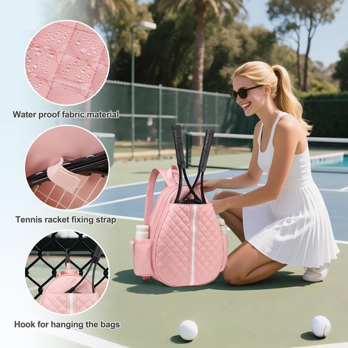 SUIKIHUM Convertible Tennis Sling Bag Crossbody Backpack Waterproof Reversible Tennis Racket Bags for Women Men (Pink)