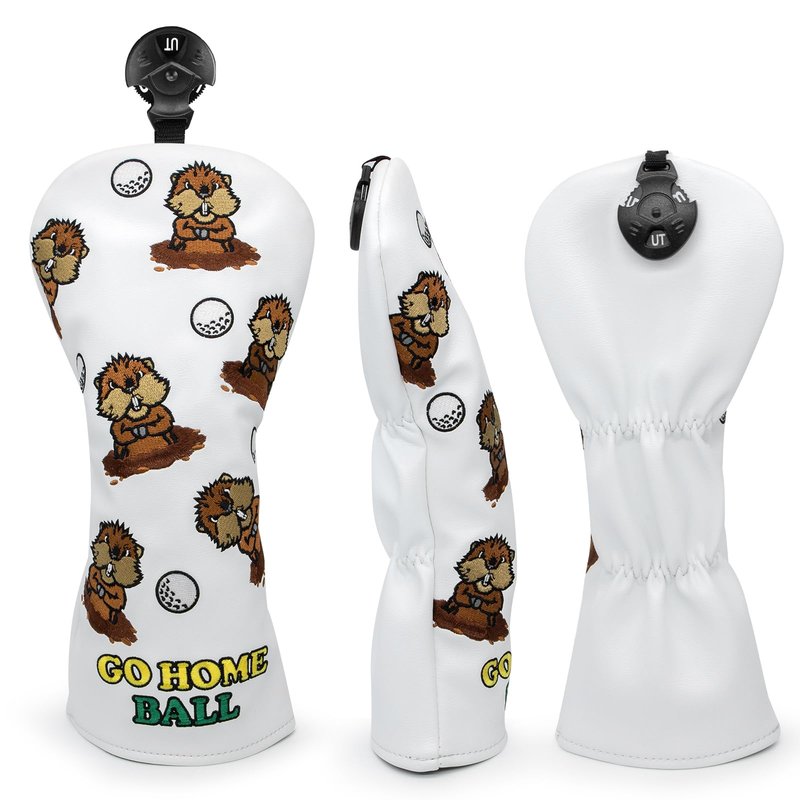 Groundhog 4 Hybrid Head Cover Rotatable Golf #2 3 4 5 6 Ut Gopher Hybrid Headcover Head Cover Golf Rescue Hybrid Cover White Leatherish Golf Club Head Cover for Hybrids