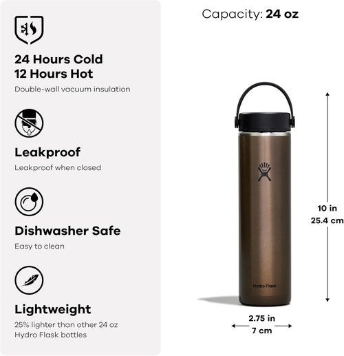 Hydro Flask 24 Oz Trail Series Water Bottle - Lightweight & Durable | Obsidian Color
