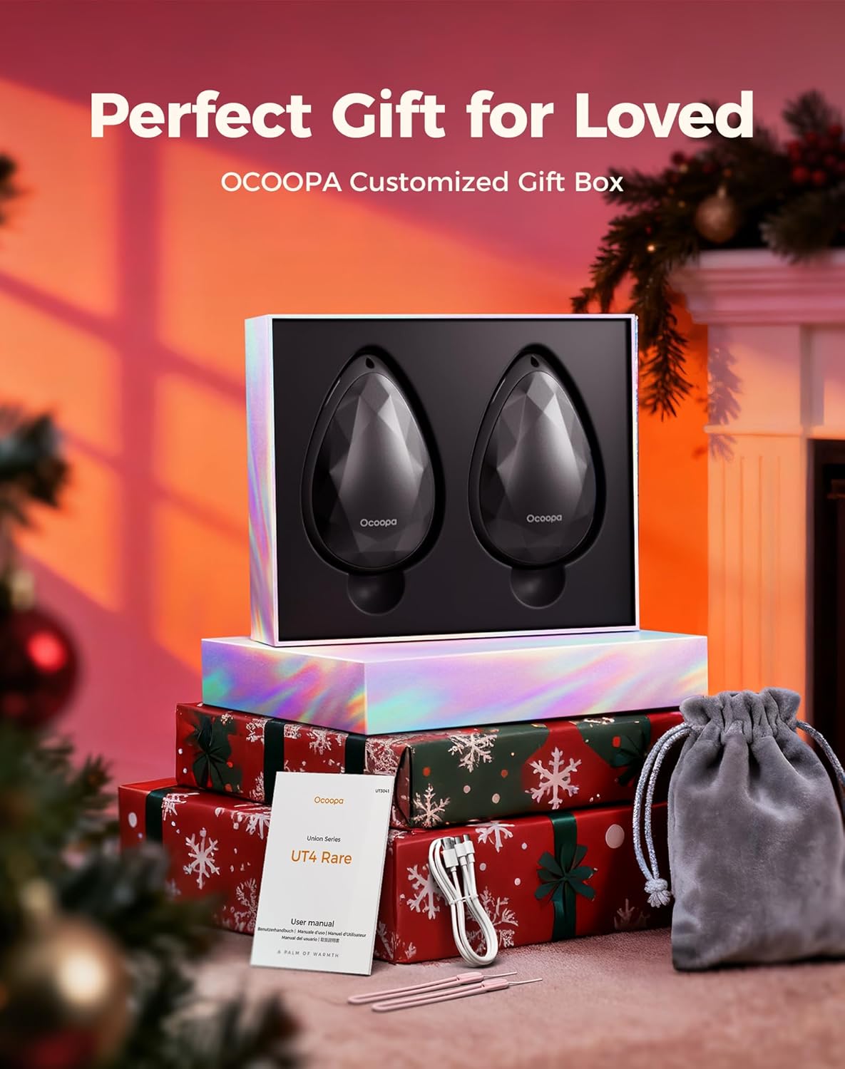 OCOOPA Rechargeable Hand Warmers - Stylish Diamond-Shape Electric Heater | 2 Pack for Hiking & Camping