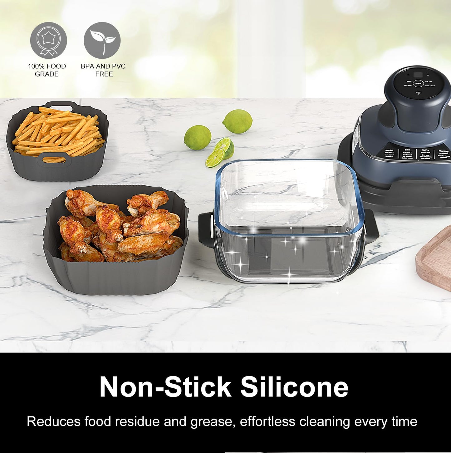 Air Fryer Liners for Ninja Crispi: Silicone Liners 2pcs Ninja Airfryer Accessories - Food Grade | Dishwasher-safe | for 4-qt & 6-cup Glass Container