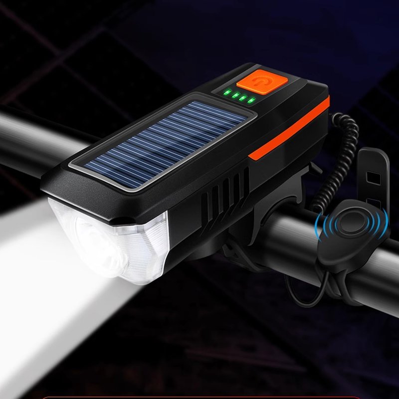Bike Horn Headlight Solar/USB Dual Charging Bike Horn Light High Brightness Bike Headlight Waterproof Bike Horn Light Ideal for Mountain and Road Night Riding Essential Gear for Night Cycling (orange)