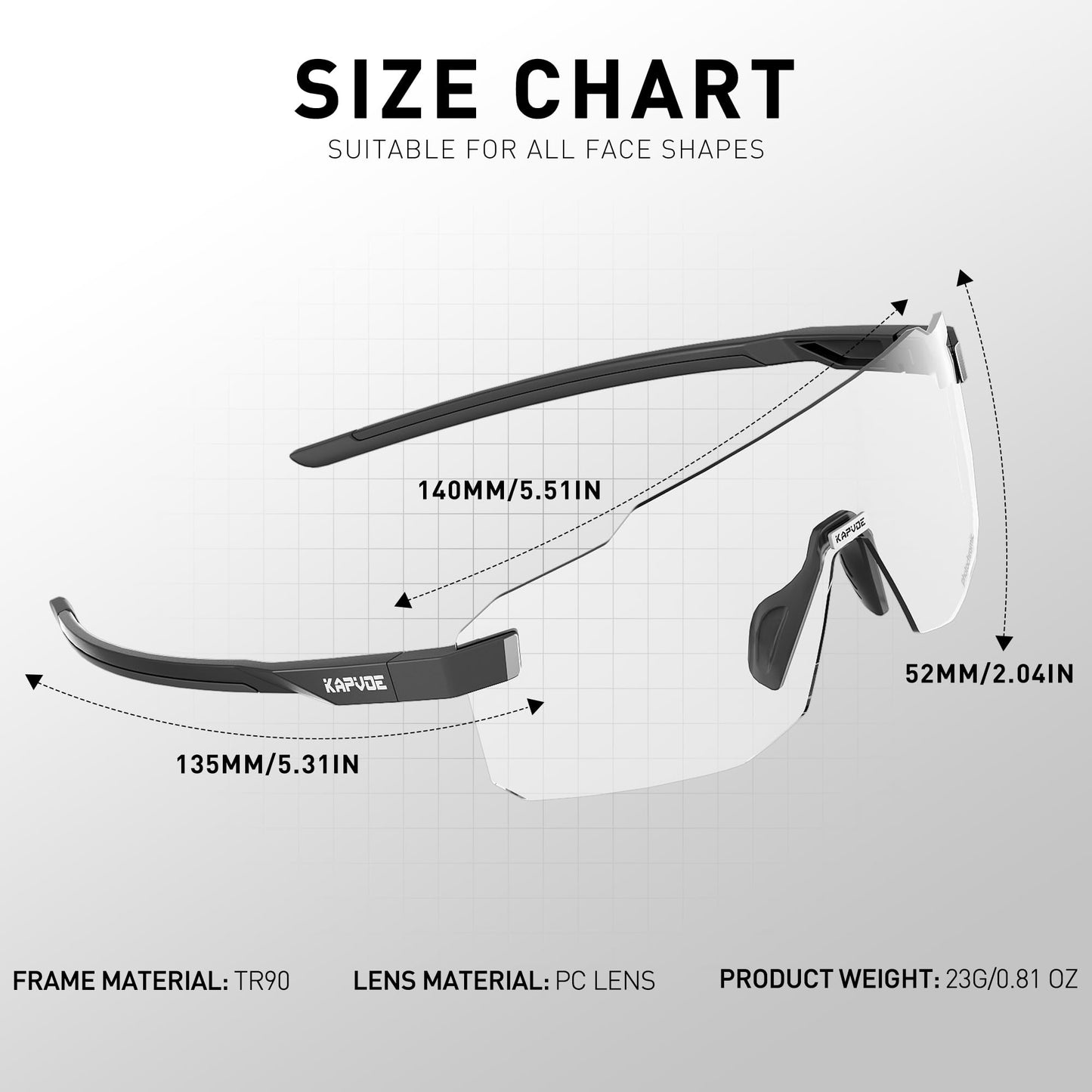 KAPVOE Photochromic Cycling Glasses for Men Women Sport Sunglasses UV Protection Driving Mountain Running MTB Frameless K341