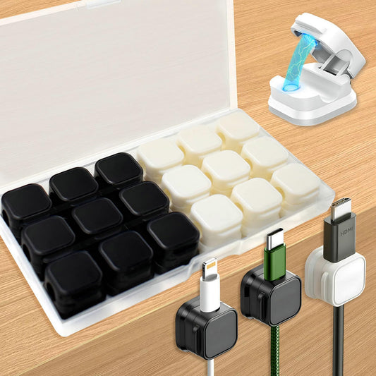 18 Pack Cord Organizer Holder, Magnetic Cable Clips Management, Easy Adhesive Phone Charging Cable Keeper, Hide Or Organize Desk Cable for Kitchen, Office, Car, Nightstand（White and Black）