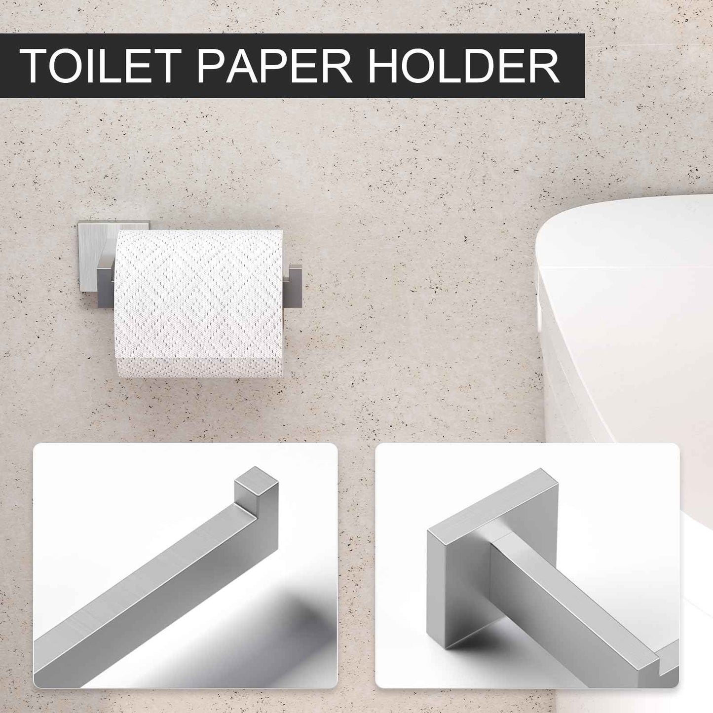 HAWKROWN 5-Pieces Bathroom Hardware Set, SUS304 Stainless Steel Wall Mounted 16 Inch Hand Towel Bar, Toilet Paper Holder, Towel Ring, Towel Hooks, Bathroom Towel Bar Set, Brushed Nickel