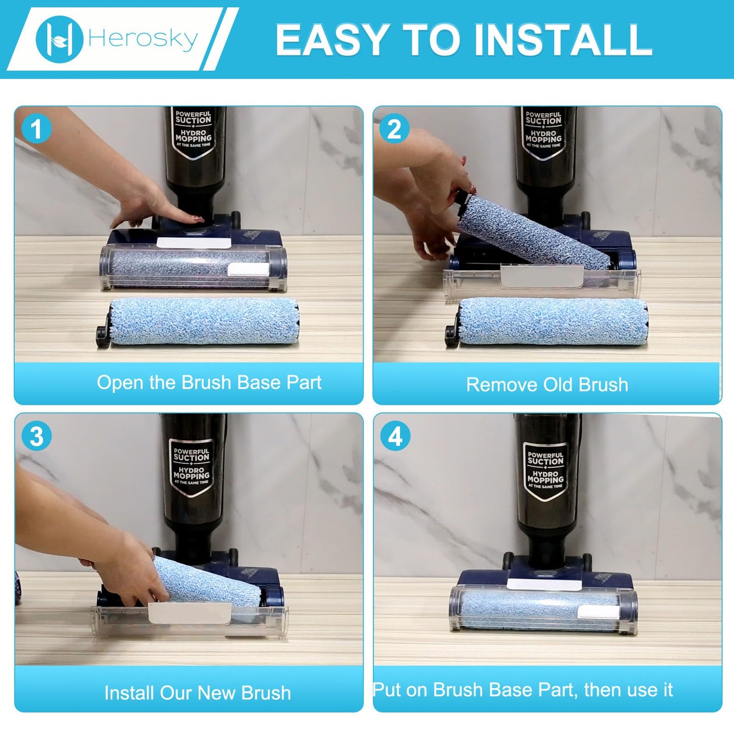 WD161 Roller and Filter For Shark HydroVac MessMaster Wet Dry Vacuum Cleaner WD161 WD261 AW261 (2 Brush 4 Foam Filter Kit)