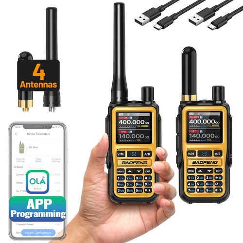 Baofeng Radio UV-5R Mini Ham Radio Long Range Handheld Two Way Radio Dual PTT NOAA Weather Radio Rechargeable Walkie Talkies APP Programming Copy Frequency 999CH USB-C Charging Survival Radio