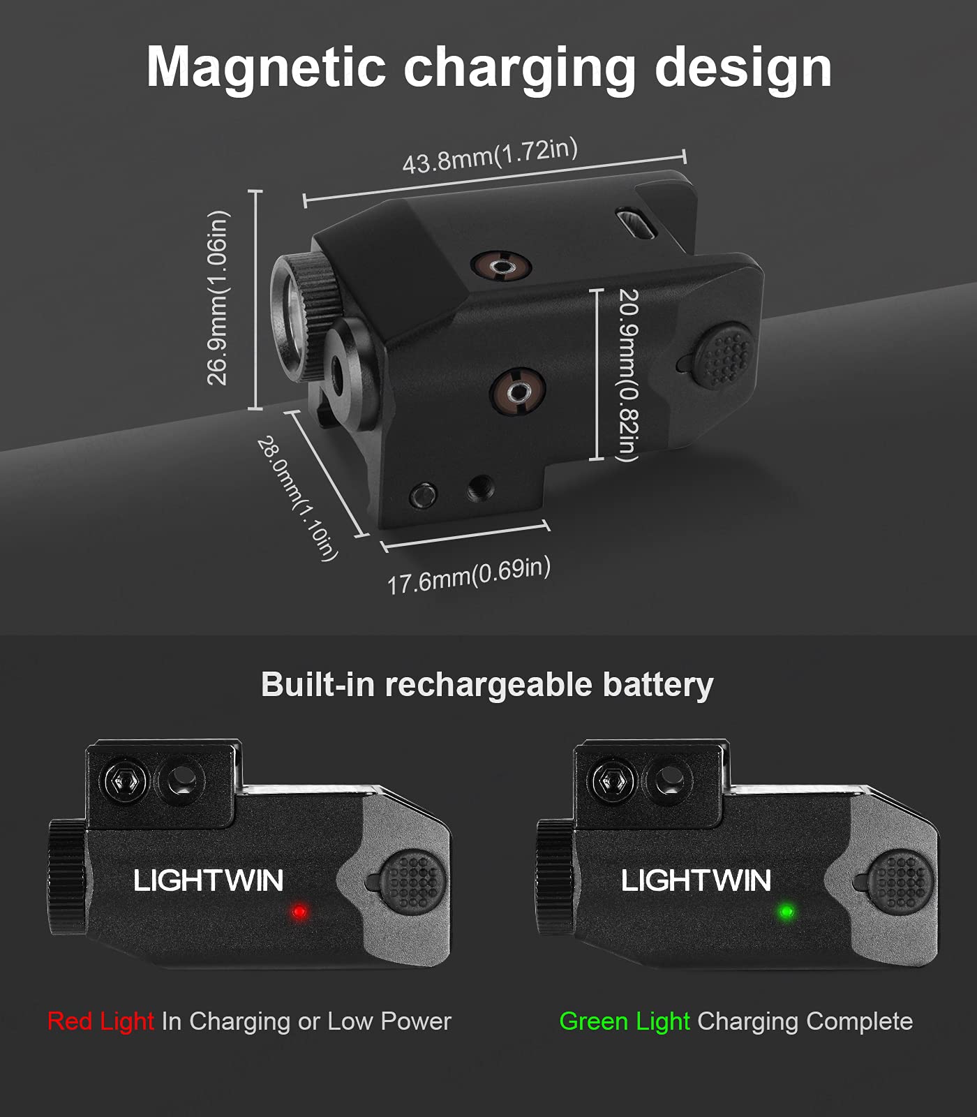 LIGHTWIN Green Laser Light Combo 350 Lumens Tactical Flashlight with USB Rechargeable for Pistols Handguns, Laser Sights Pistol Light, Fit Picatinny Rail