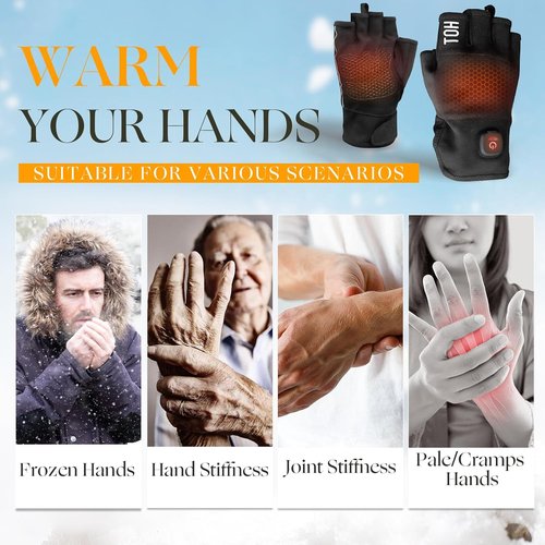 **Uncn Heated Gloves - Fingerless Touchscreen Design for Men & Women | Rechargeable 3.7V 3000mAh Battery for Winter**