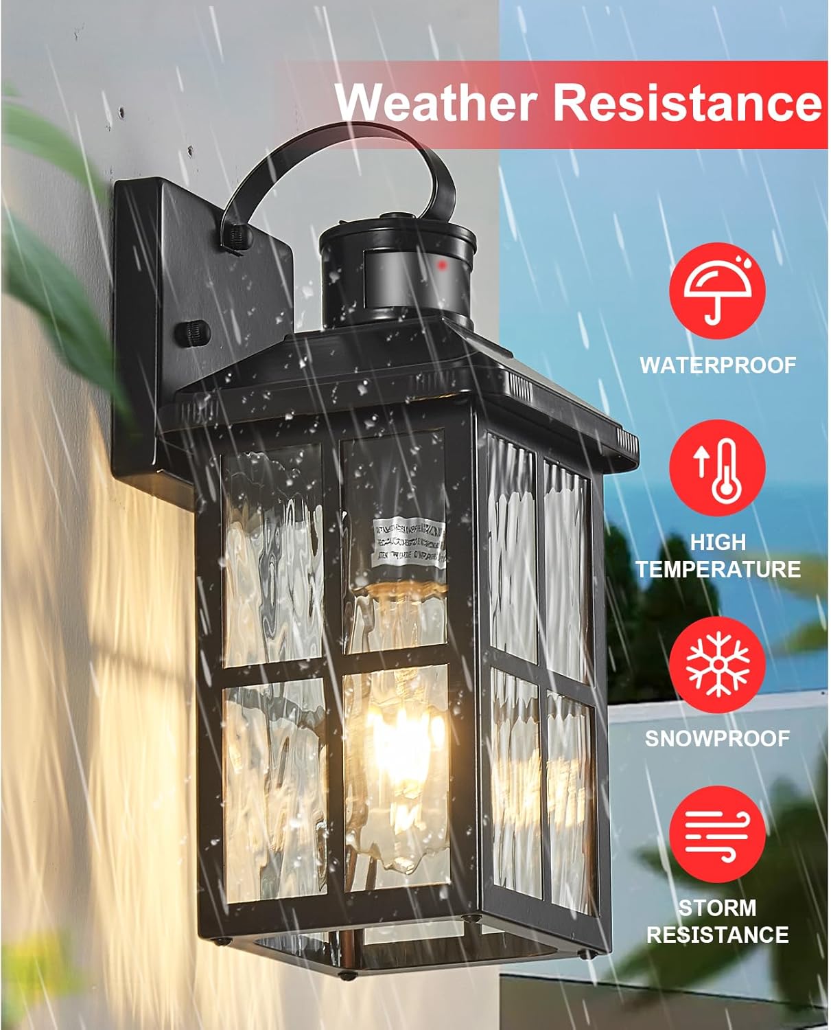 Motion Sensor Outdoor Wall Light - Dusk to Dawn Black Porch Fixture for Garage & Patio