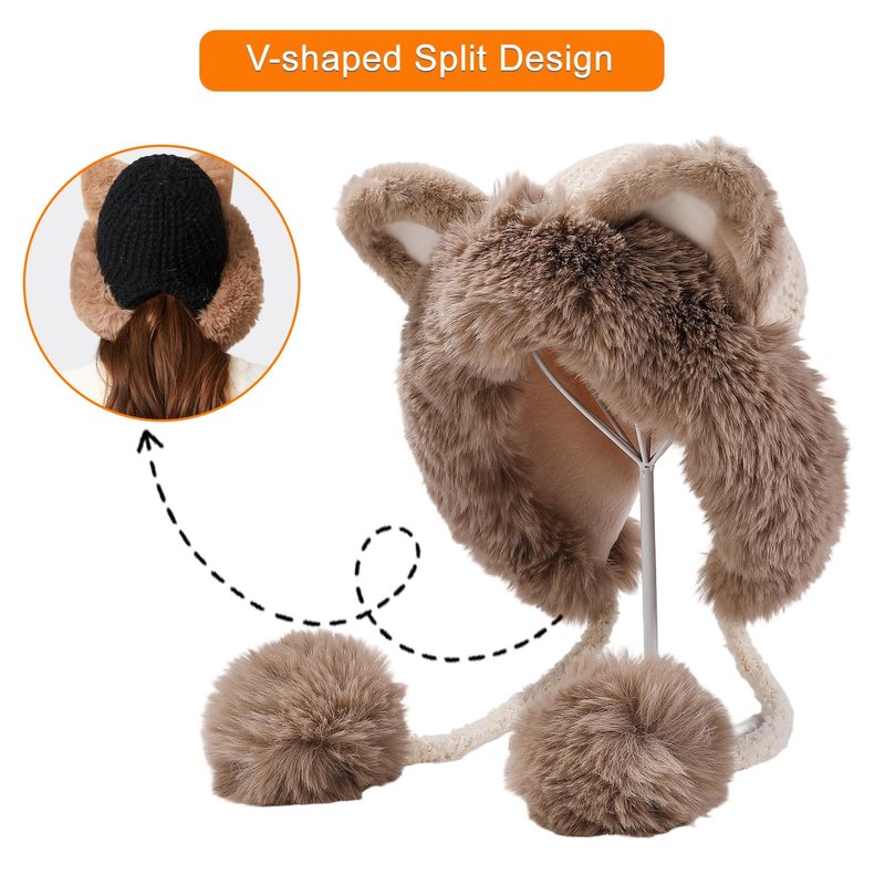 KAICAILA Women Winter Sherpa Beanie Hats Knit Ear Flap Fleece Lined Peruvian Ski Snow Cap Warm Hat Covering Ears Ponytail