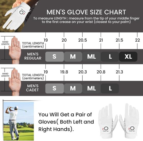 FINGER TEN Golf Gloves - All-Weather Grip for Men - 6-Pack in Various Sizes | Ideal for Rainy Conditions