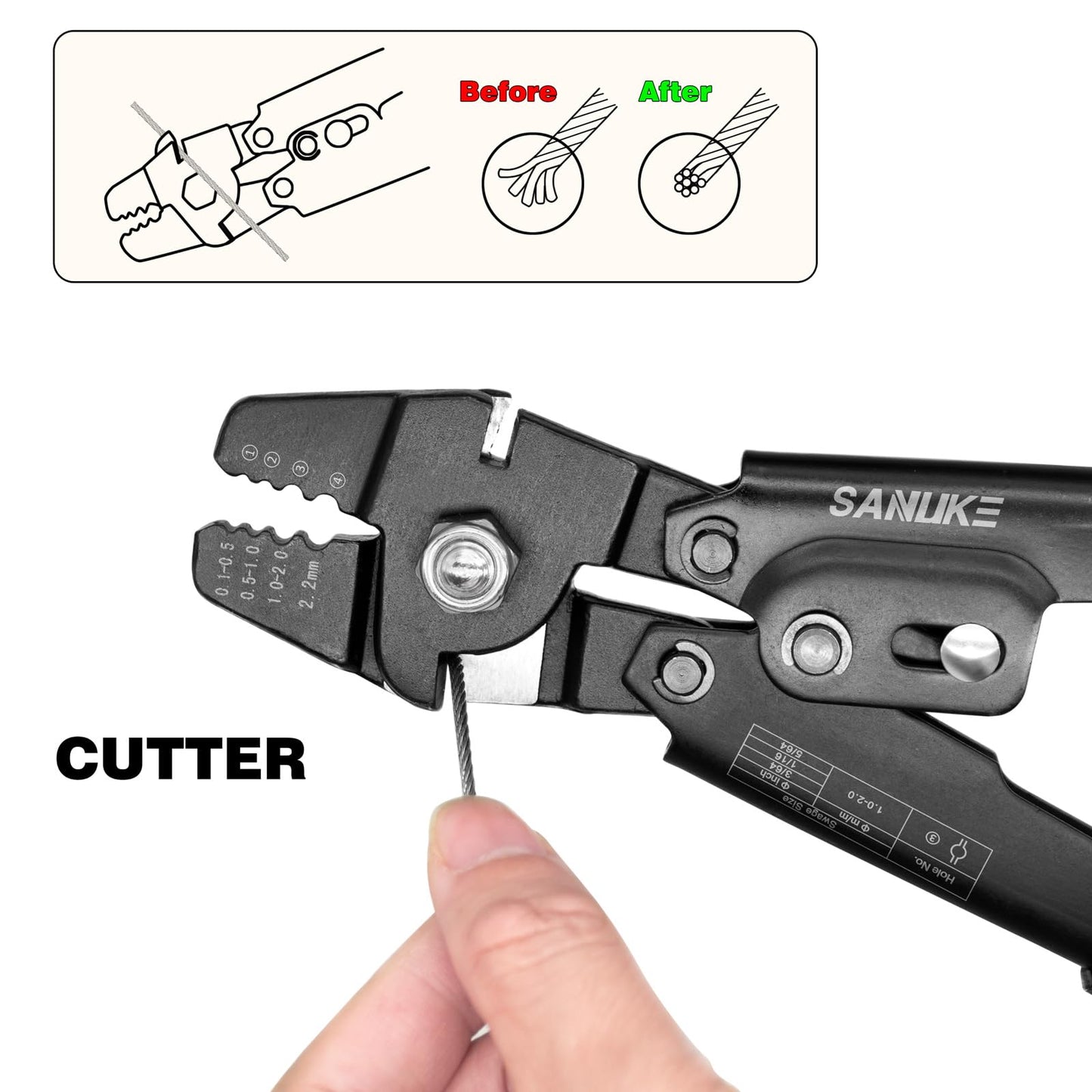 Sanuke Wire Rope Crimping Tool for 3/64 1/16 5/64 inch Aluminum Crimping Loop Sleeves Kit with 160pcs Aluminum Crimping Loop Sleeve and 10pcs Stainless Steel Thimble