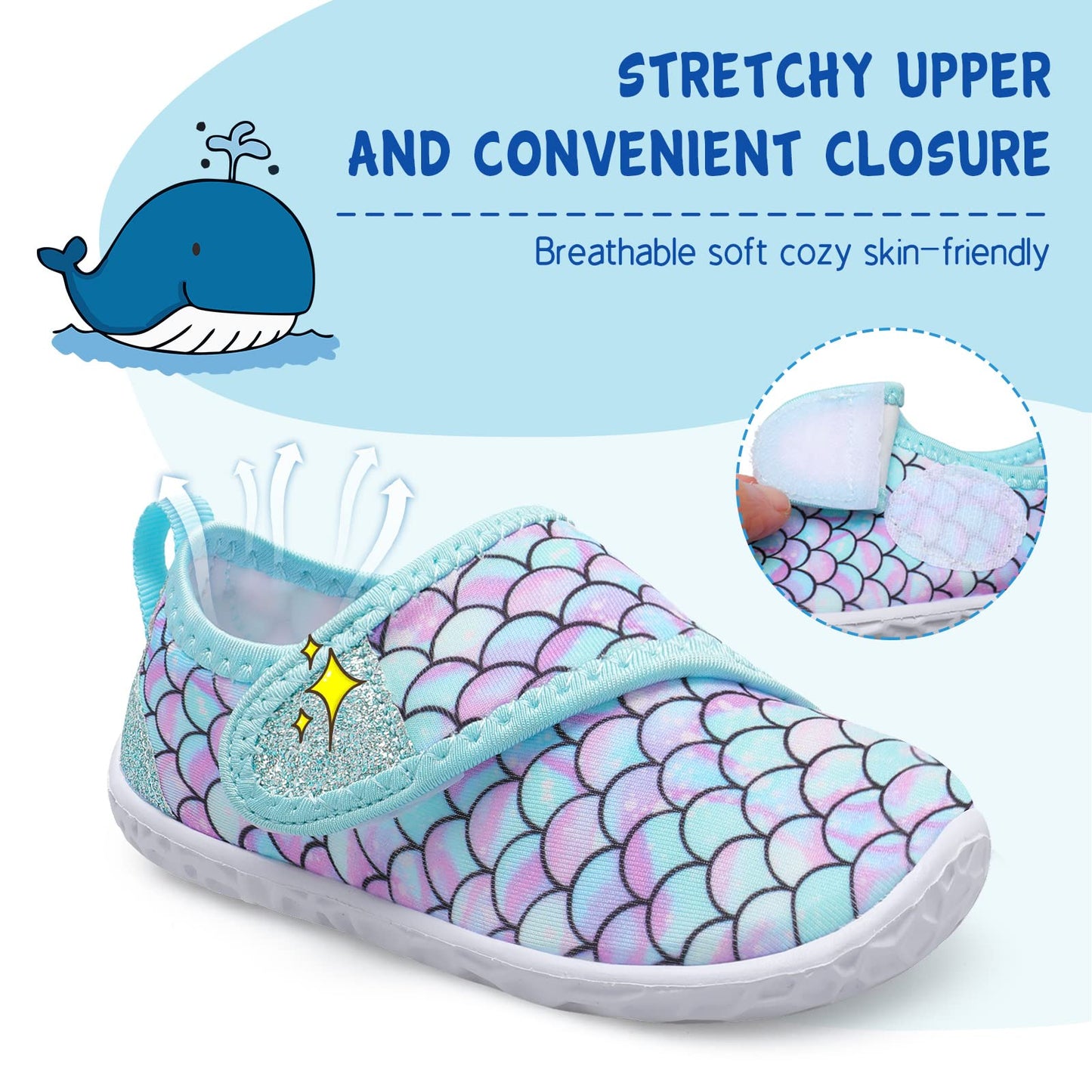 LeIsfIt Boys Girls Water Shoes Kids Aqua Socks Toddler Quick-Dry Swimming Shoes Non-Slip Summer Shoe for Beach Pool Surf, Green Scale, 11 Toddler